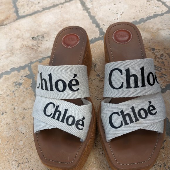 REDUCED !!! CHLOE WOODY CLOTH WEDGES - Picture 4 of 7
